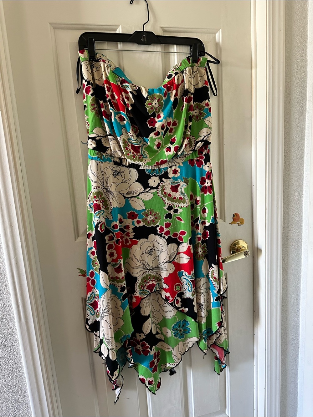 Tadashi Shoji Multicolor Floral Handkerchief Hem Midi Dress